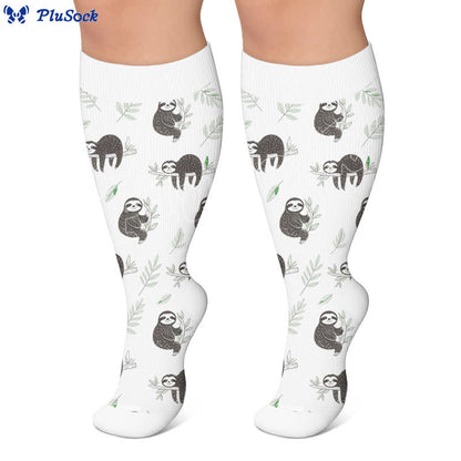 Plusock Plus Size Botanical Sloth Compression Socks - image 6