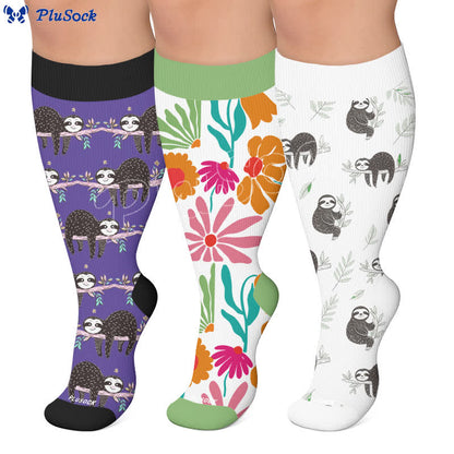 Plusock Plus Size Botanical Sloth Compression Socks - image 0