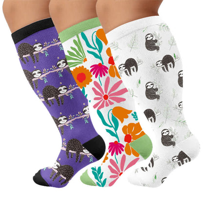 Plusock Plus Size Botanical Sloth Compression Socks - image 7