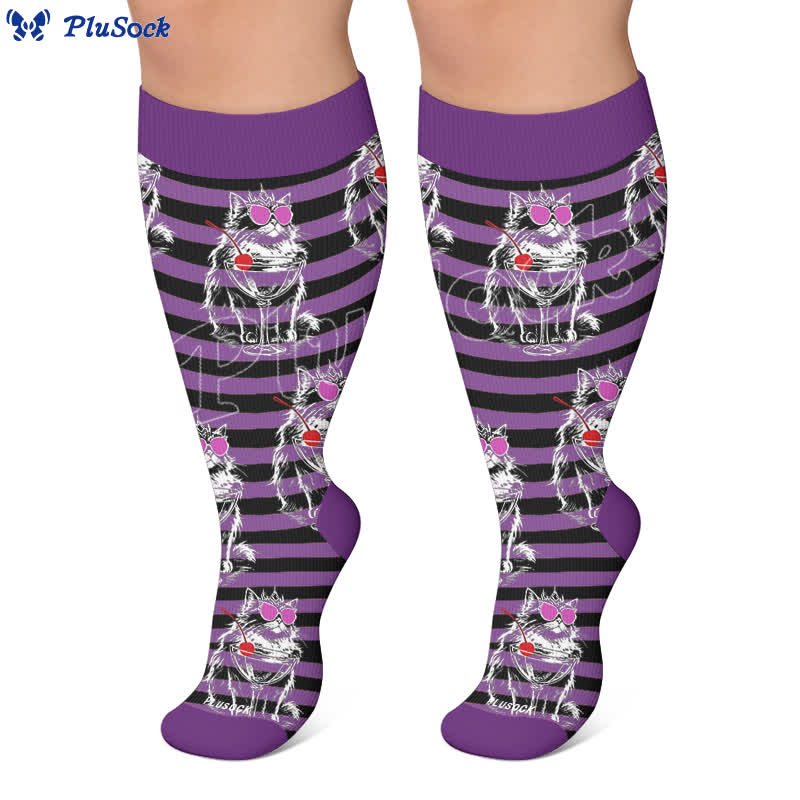 Plusock Plus Size Black Orange Cat Compression Socks - image 4