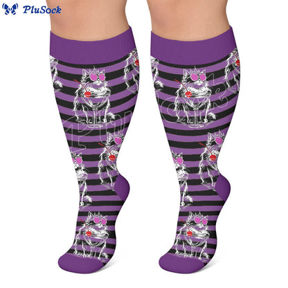 Plusock Plus Size Black Orange Cat Compression Socks - image 4
