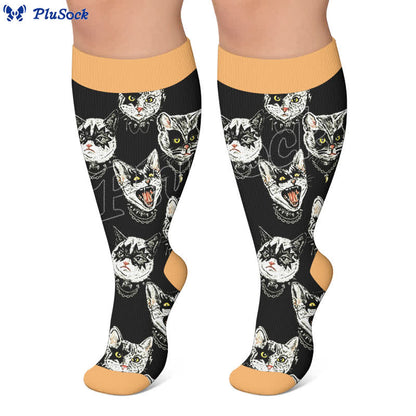 Plusock Plus Size Black Orange Cat Compression Socks - image 6
