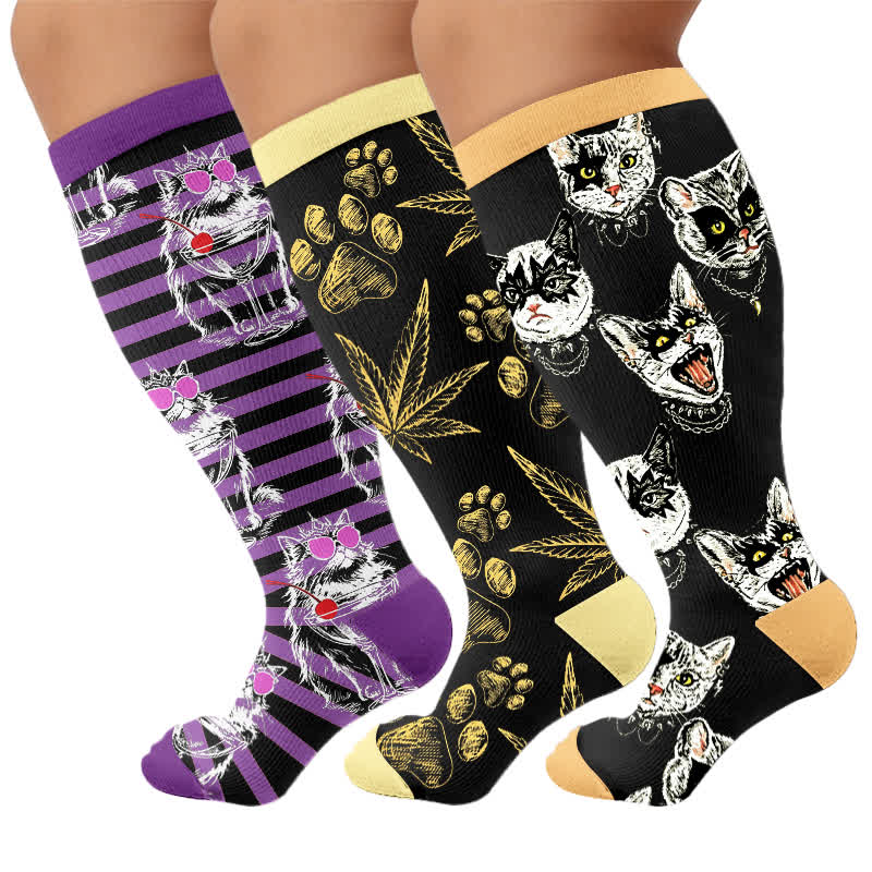 Plusock Plus Size Black Orange Cat Compression Socks - image 7
