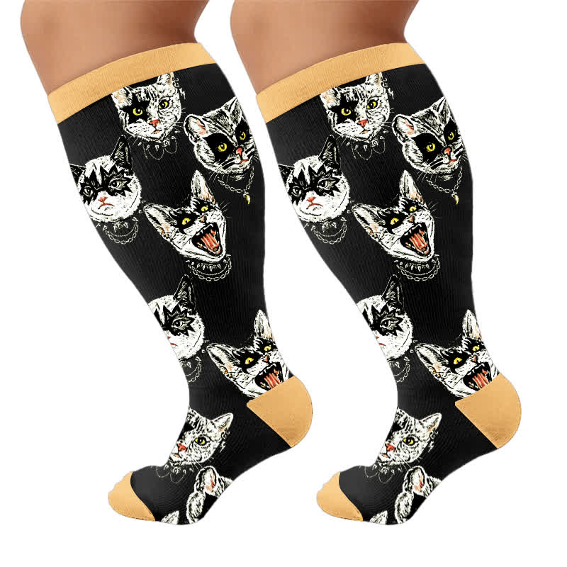 Plusock Plus Size Black Orange Cat Compression Socks - image 10