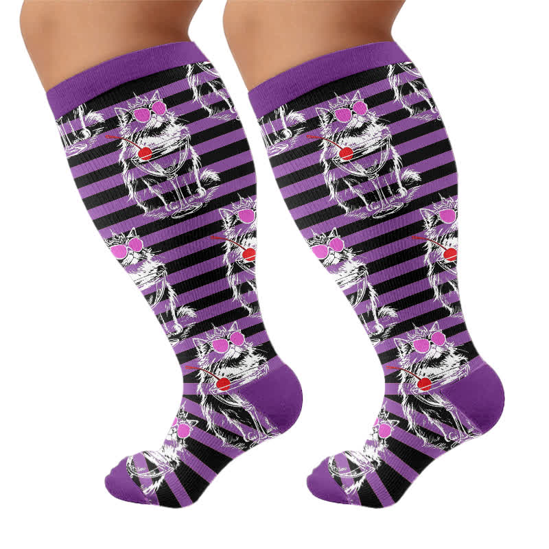 Plusock Plus Size Black Orange Cat Compression Socks - image 8