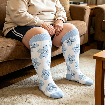 Plusock Plus Size Blush Floral Compression Socks - Blue - 4XL - image 3