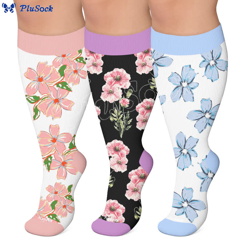 Plusock Plus Size Blush Floral Compression Socks - image 0