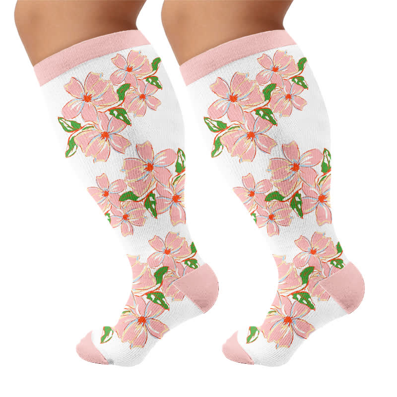 women's plus size dress socks Plusock Cherry Grapefruit Print Compression plusock and varicose veins Plusock Plus Size Blush Floral