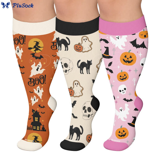 Plusock Plus Size Cartoon Pumpkin Cat Ghost Compression Socks - image 0