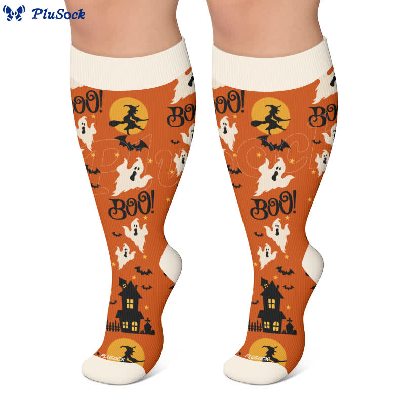 Plusock Plus Size Cartoon Pumpkin Cat Ghost Compression Socks - image 6