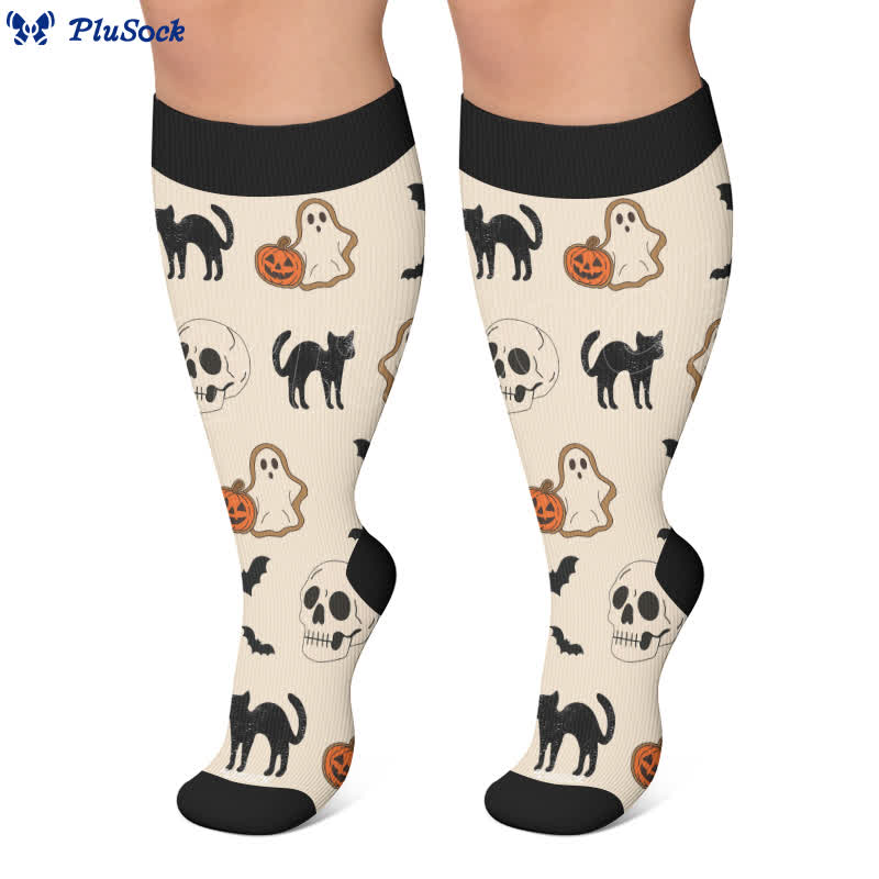 Plusock Plus Size Cartoon Pumpkin Cat Ghost Compression Socks - image 4