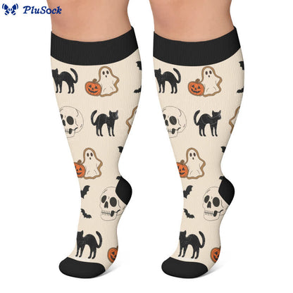 Plusock Plus Size Cartoon Pumpkin Cat Ghost Compression Socks - image 4