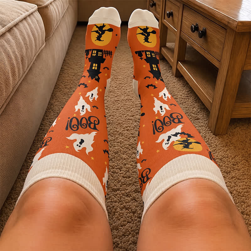 Plusock Plus Size Cartoon Pumpkin Cat Ghost Compression Socks - image 1