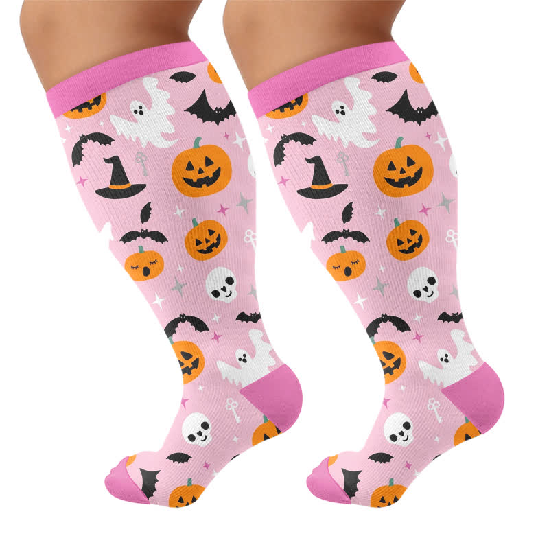Plusock Plus Size Cartoon Pumpkin Cat Ghost Compression Socks - Purple - 4XL - image 9