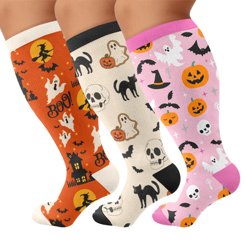 Plusock Plus Size Cartoon Pumpkin Cat Ghost Compression Socks - image 4
