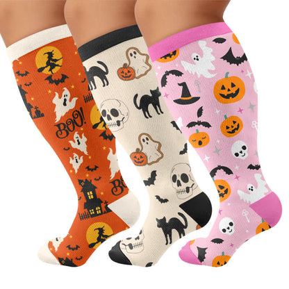 Plusock Plus Size Cartoon Pumpkin Cat Ghost Compression Socks - image 4