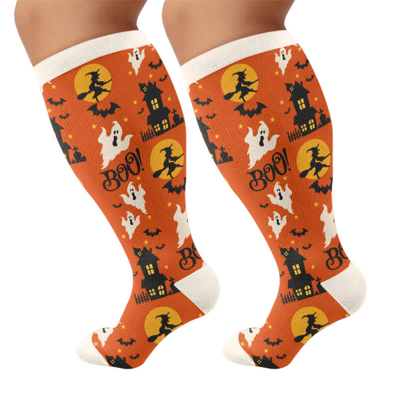 Plusock Plus Size Cartoon Pumpkin Cat Ghost Compression Socks - Brown - 4XL - image 8
