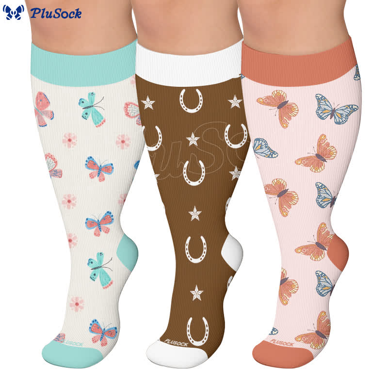 Plusock Plus Size Butterfly Lucky Horseshoe Compression Socks - image 0