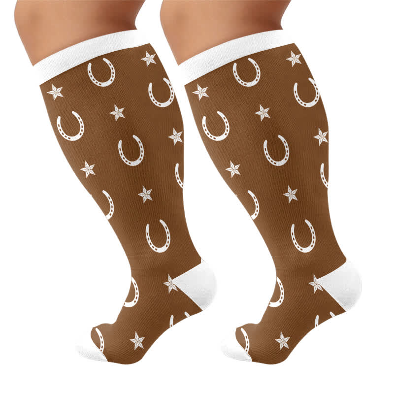 Plusock Plus Size Butterfly Lucky Horseshoe Compression Socks - Brown - 4XL - image 5