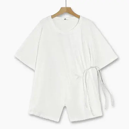 Plusock Plus Size Round Neck Short Sleeve Drawstring Tunic Top - White - 6XL - image 2