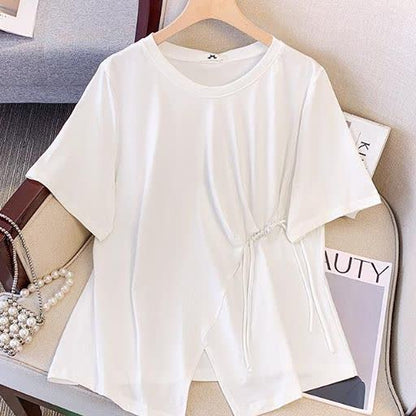 Plusock Plus Size Round Neck Short Sleeve Drawstring Tunic Top - image 6