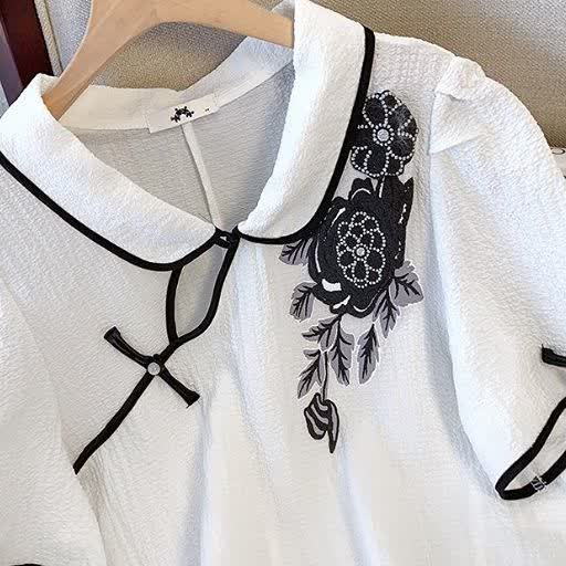 Plusock Plus Size Mandarin Collar Frog Button Top & Floral Print Skirt 2 Piece Summer Sets - image 6