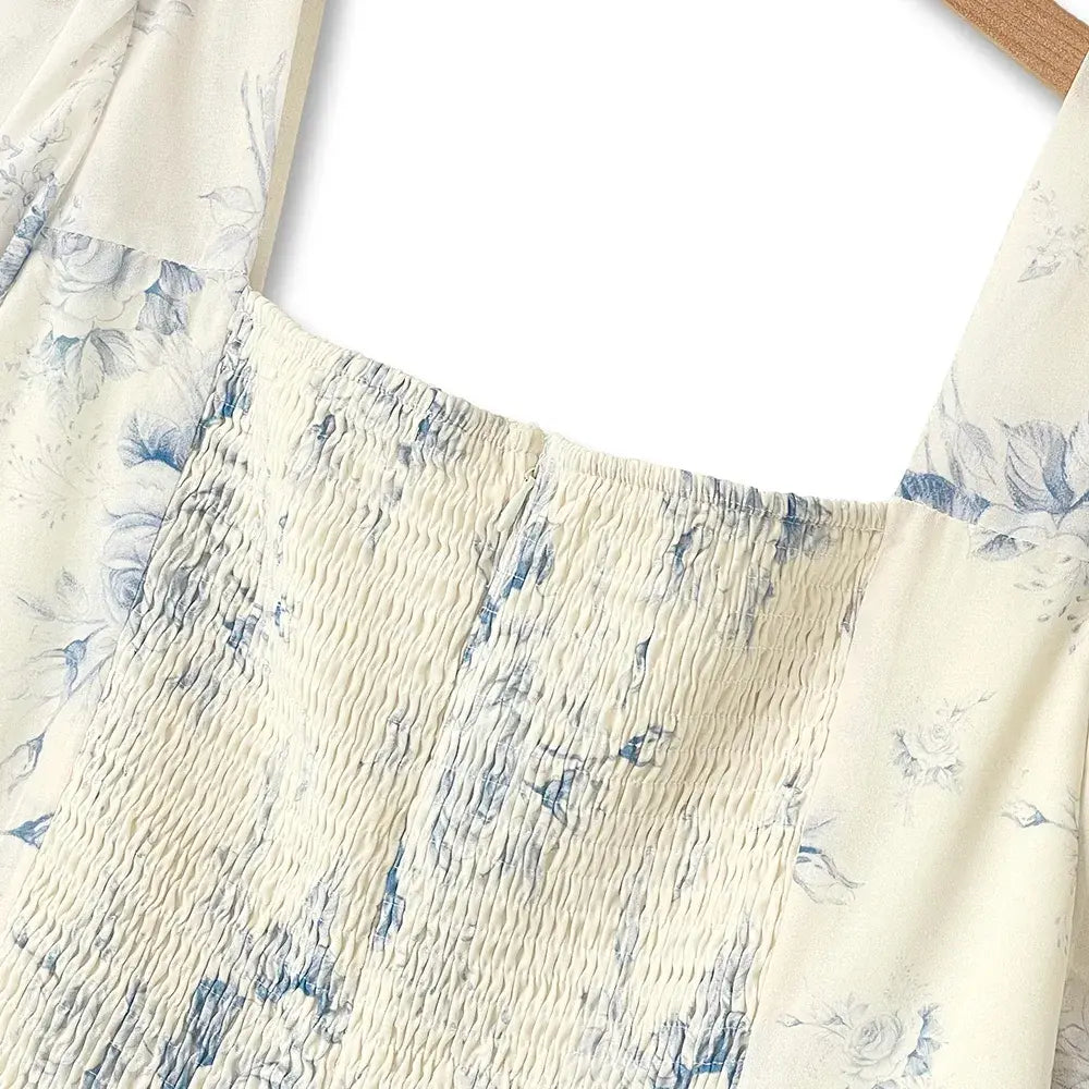 Plusock Square Neck Puff Short Sleeve Lace Trim Tiered Summer Dress - image 2