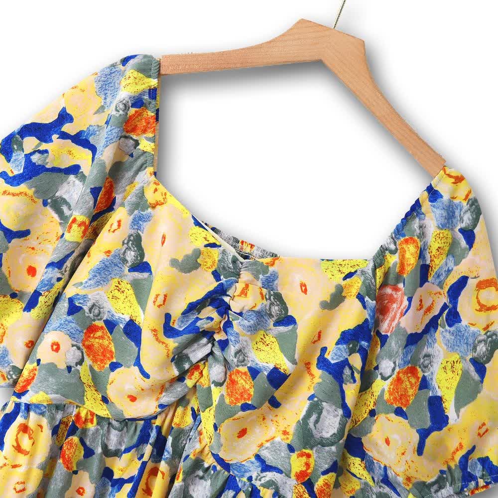 Plusock Plus Size Empire Waist Floral Puff Short Sleeve Lightweight Summer Dress - image 1