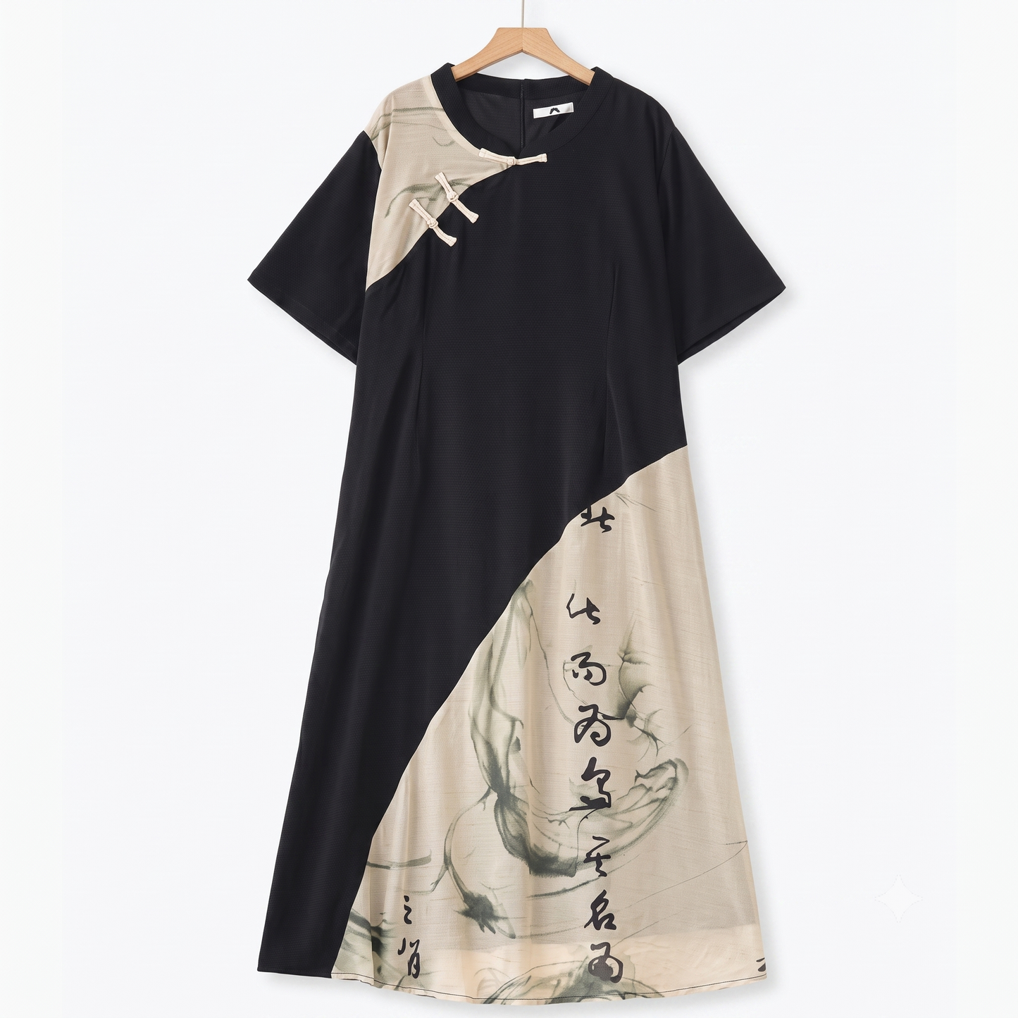 Plusock Mandarin Collar Short Sleeve Lightweight Summer Dresses - Black - 6XL - image 0