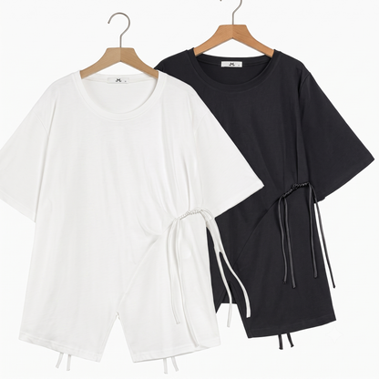 Plusock Plus Size Round Neck Short Sleeve Drawstring Tunic Top - image 0