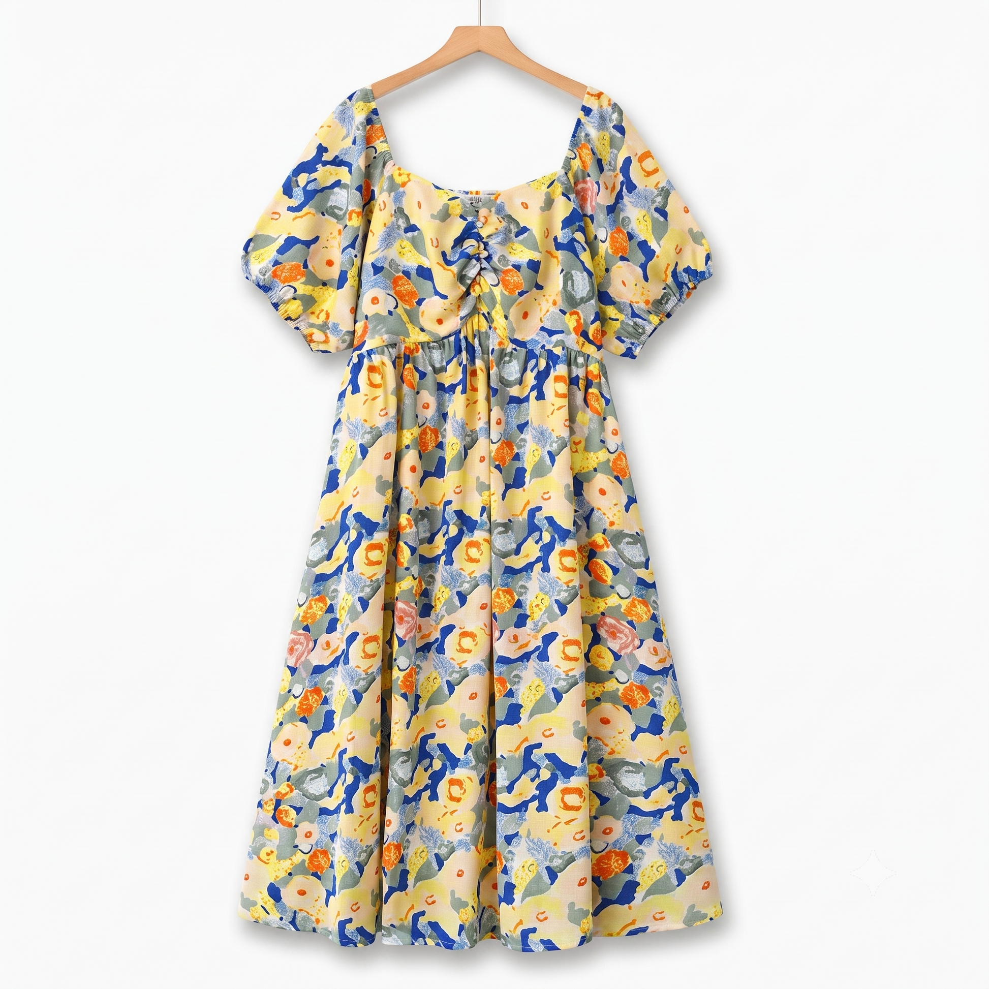 Plusock Plus Size Empire Waist Floral Puff Short Sleeve Lightweight Su – plusock
