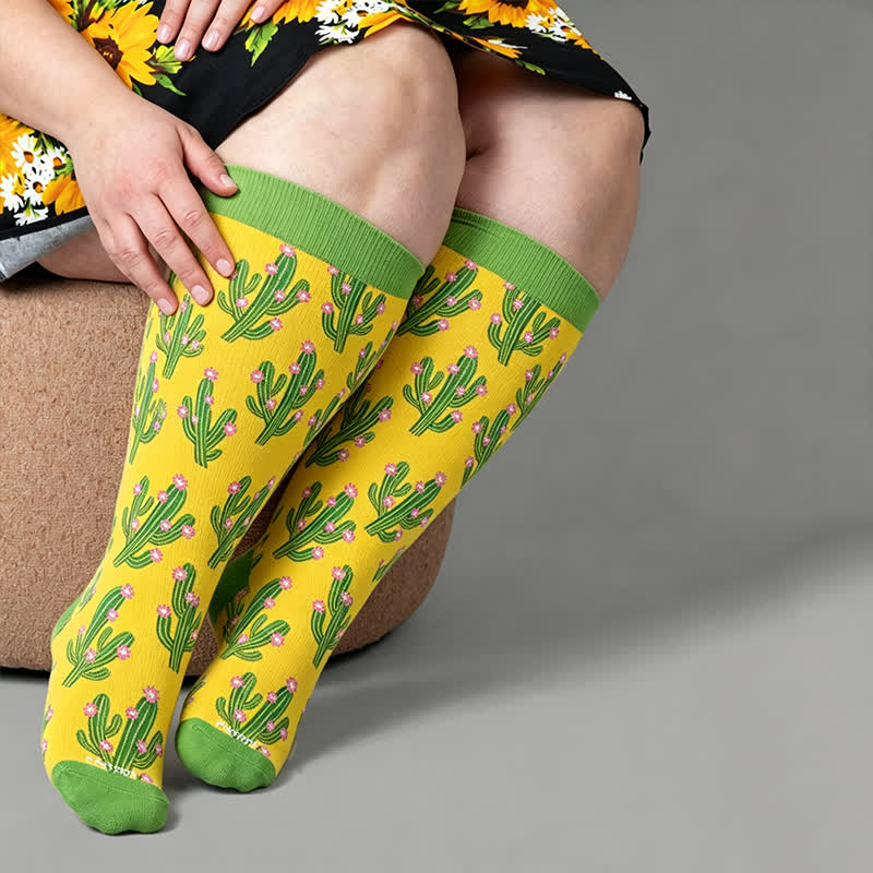 Plusock Plus Size Cactus Pop Compression Socks - Yellow - 4XL - image 1