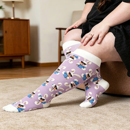 Plusock Plus Size Patchwork Rabbit Compression Socks - Purple - 4XL - image 3