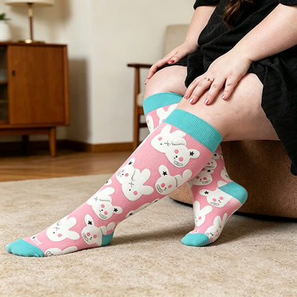 Plusock Plus Size Patchwork Rabbit Compression Socks - Pink - 4XL - image 2