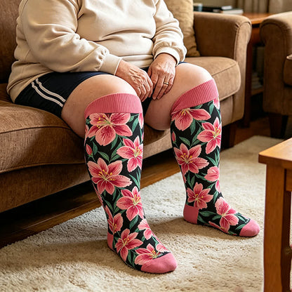 Plusock Plus Size Rose Garden Compression Socks - Red - 4XL - image 1
