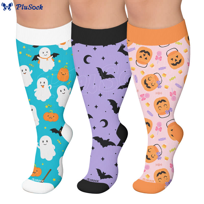 Plusock Plus Size Ghost Pumpkin Compression Socks - image 0