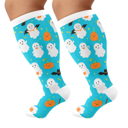 Plusock Plus Size Ghost Pumpkin Compression Socks - Blue - 4XL - image 9