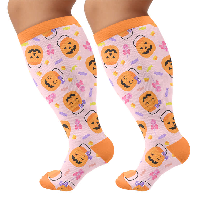 Plusock Plus Size Ghost Pumpkin Compression Socks - Pink - 4XL - image 8