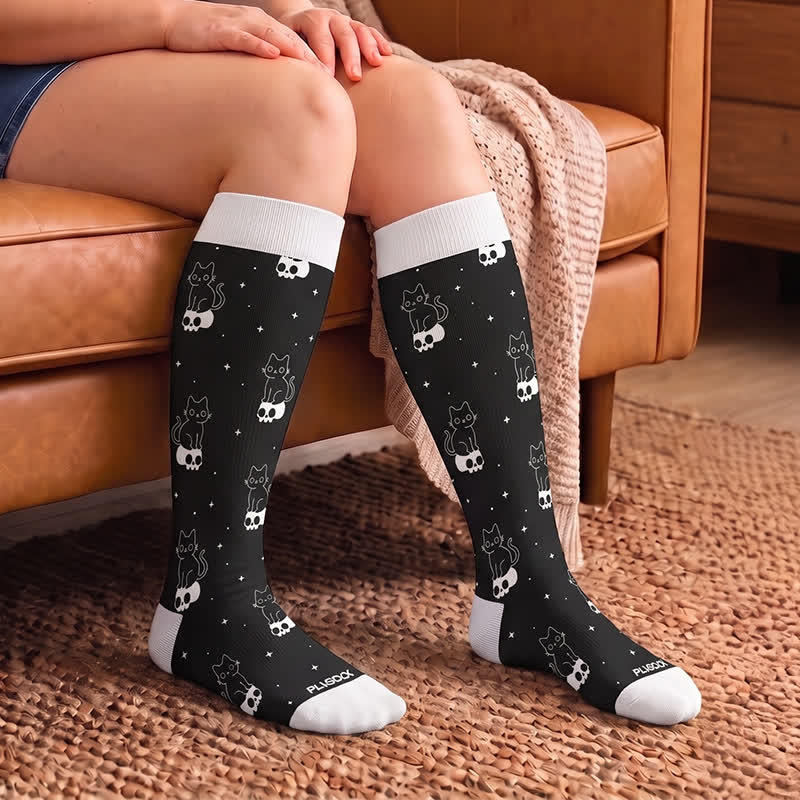 Plusock Plus Size Cartoon Ghost Cat Compression Socks - image 3