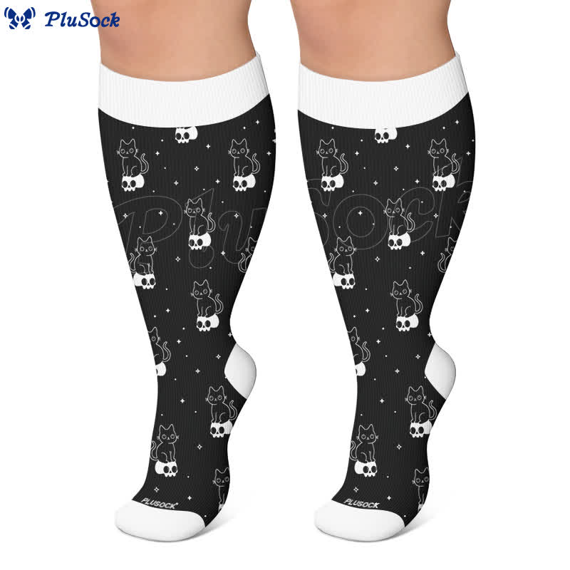Plusock Plus Size Cartoon Ghost Cat Compression Socks - image 5