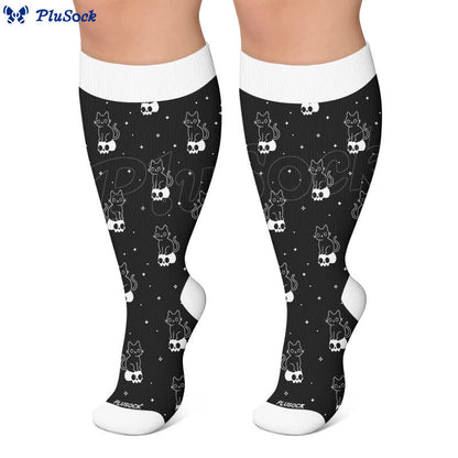 Plusock Plus Size Cartoon Ghost Cat Compression Socks - image 5