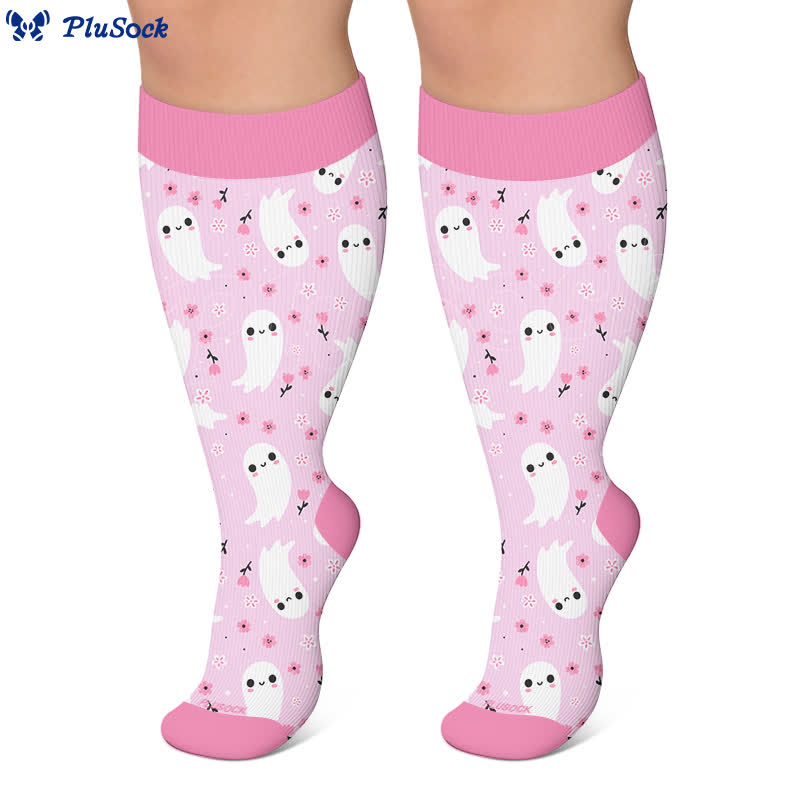 Plusock Plus Size Cartoon Ghost Cat Compression Socks - image 9