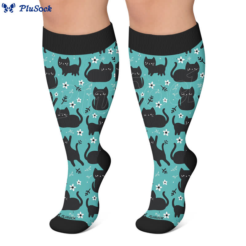 Plusock Plus Size Cartoon Ghost Cat Compression Socks – plusock