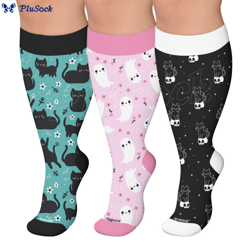 Plusock Plus Size Cartoon Ghost Cat Compression Socks - image 0