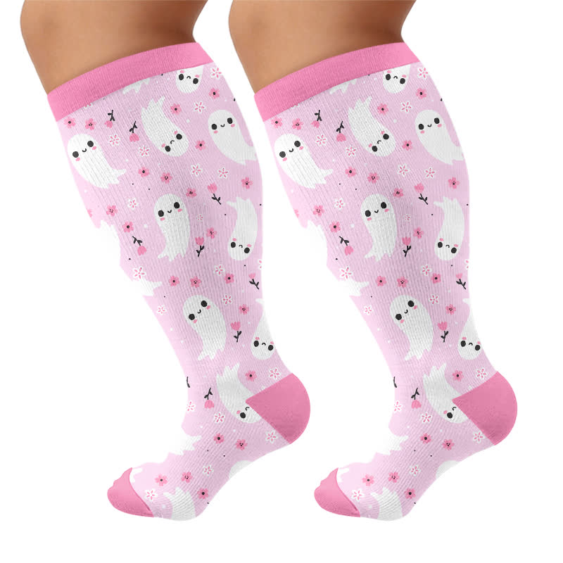 Plusock Plus Size Cartoon Ghost Cat Compression Socks – plusock