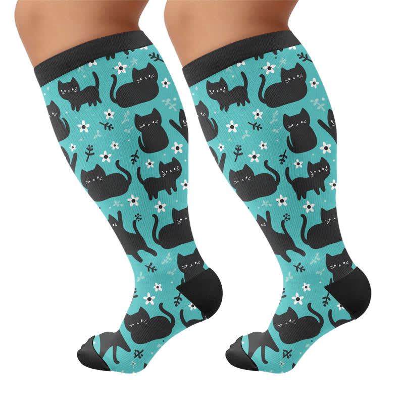 Plusock Plus Size Cartoon Ghost Cat Compression Socks - Green - 4XL - image 8