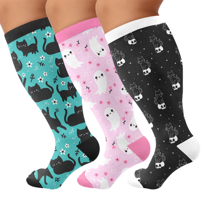 Plusock Plus Size Cartoon Ghost Cat Compression Socks - image 4