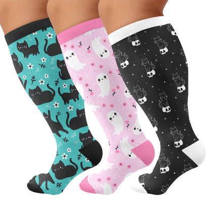 Plusock Plus Size Cartoon Ghost Cat Compression Socks - image 4