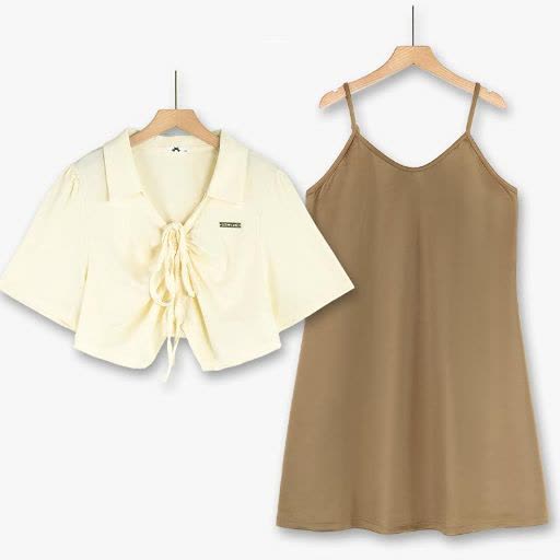 Plusock Plus Size Polo Drawstring Short Sleeve Top And Cami Dress Set - 2Pcs Set - 7XL - image 0