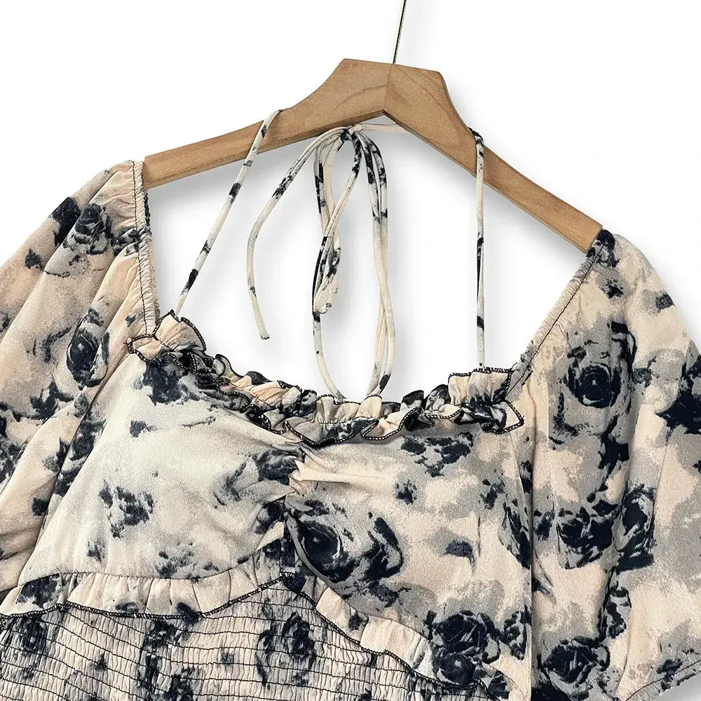 Plusock Plus Size Floral Empire Waist  Square Neck Puff Sleeve Summer Dress - image 3